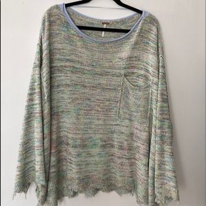 Free People oversized pastel tweed sweater.